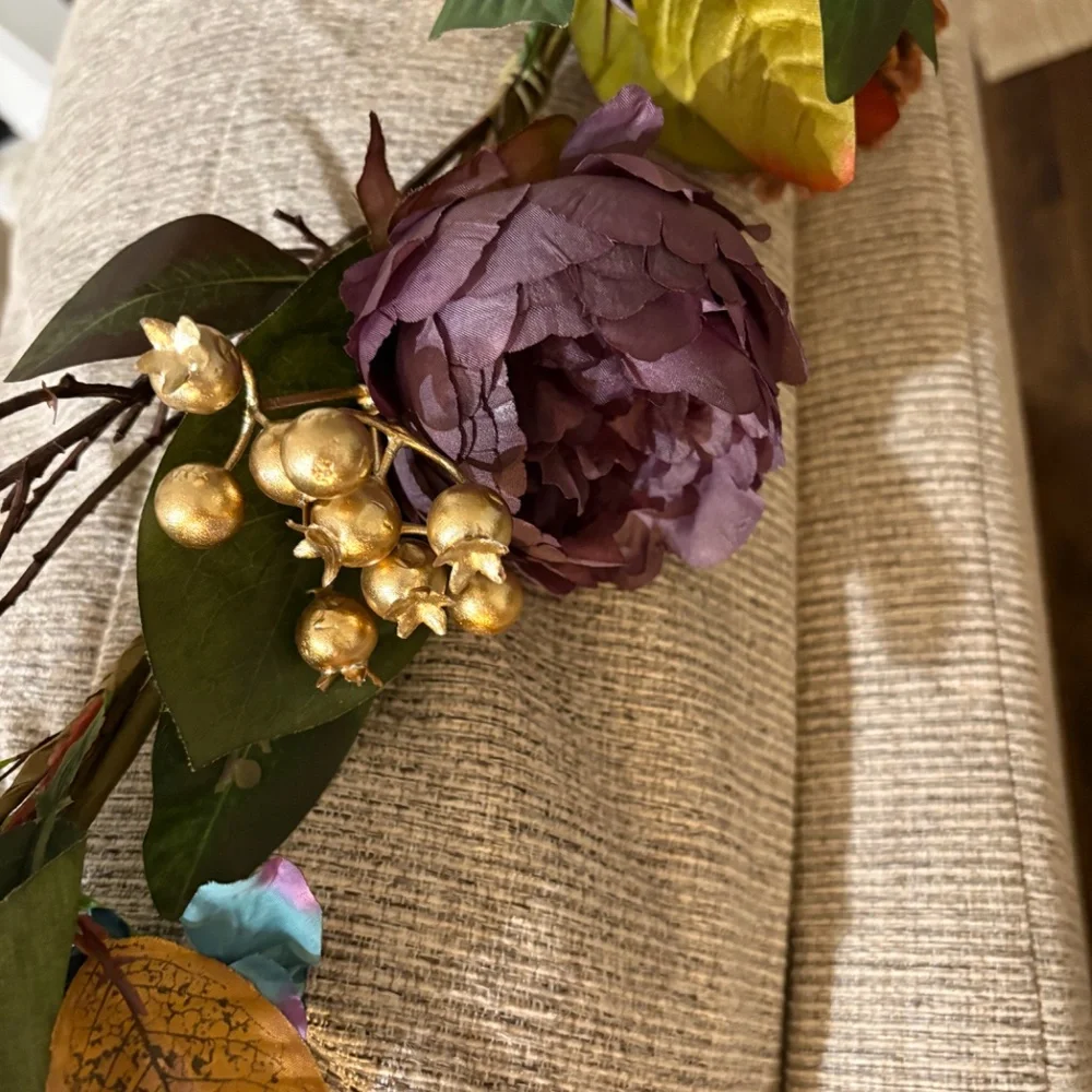 Pier 1 Fall Floral Garland with Gold Pumpkins